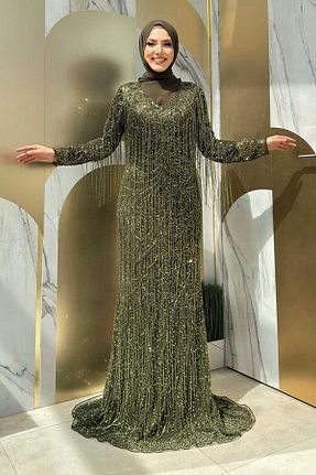 لباس مجلسی حجاب خاکی زنانه Bym Fashion - کد 819570922
