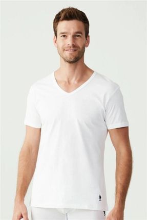 تی شرت سفید مردانه رگولار یقه هفت پنبه (نخی) 2