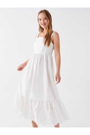 لباس سفید زنانه بافتنی رگولار بند دار کد 819598263