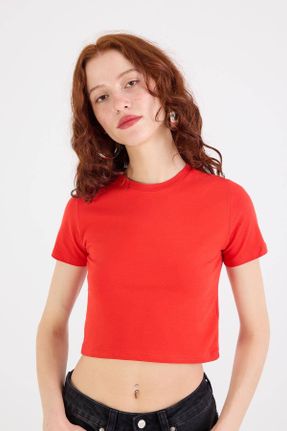 تی شرت قرمز زنانه رگولار یقه گرد کد 819706870