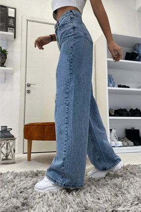 شلوار جین آبی زنانه پاچه راحت فاق بلند اکریلیک جوان کد 819707147