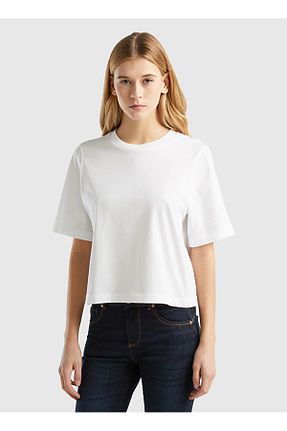 تیشرت سفید زنانه رگولار Benetton - کد 820081960