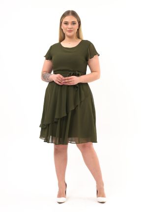 لباس خاکی زنانه شیفون سایز بزرگ بافتنی کد 51815189