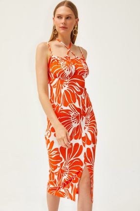 لباس نارنجی زنانه بافتنی پلی استر رگولار بند دار کد 819823544
