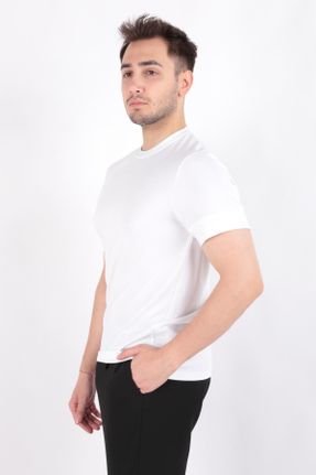 تی شرت سفید مردانه اسلیم فیت یقه گرد کد 819206955
