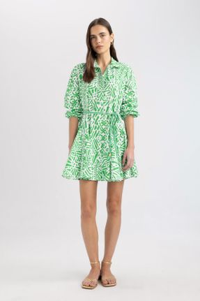 لباس سبز زنانه بافتنی پنبه - پلی استر رگولار آستین-بلند کد 819481756