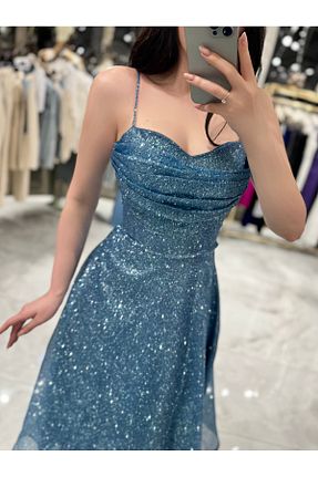 لباس مجلسی و فارغ التحصیلی آبی زنانه پولک دوزی missswans - کد 819621537