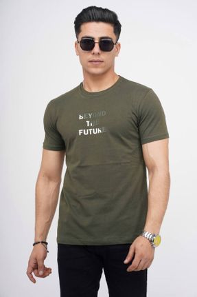 تی شرت خاکی مردانه یقه گرد لیکرا اسلیم فیت تکی پوشاک ورزشی کد 819618728