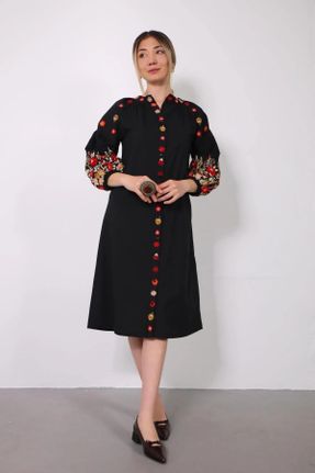 لباس مشکی زنانه بافتنی بافت طرح گلدار رگولار کد 819919945