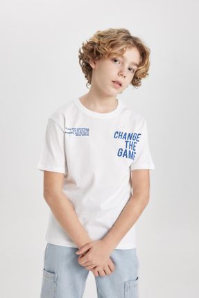 تی شرت سفید بچه گانه رگولار یقه گرد کد 820201091