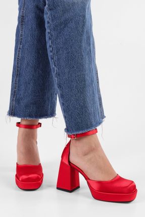 کفش پاشنه بلند کلاسیک قرمز زنانه ساتن پاشنه پلت فرم پاشنه متوسط ( 5 - 9 cm ) کد 820299552