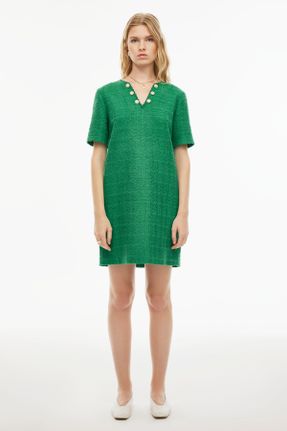 لباس سبز زنانه بافتنی رگولار آستین-کوتاه کد 816765902