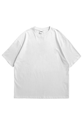 تی شرت سفید زنانه اورسایز یقه گرد تکی کد 820475412