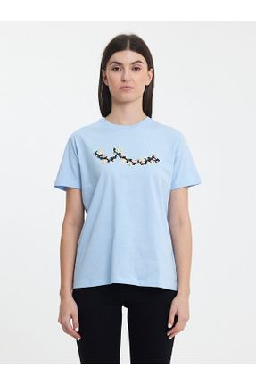 تی شرت آبی زنانه رگولار یقه گرد کد 812175430