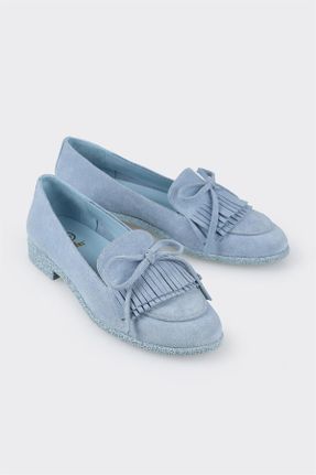 کفش لوفر آبی زنانه چرم طبیعی پاشنه کوتاه ( 4 - 1 cm ) کد 820351485