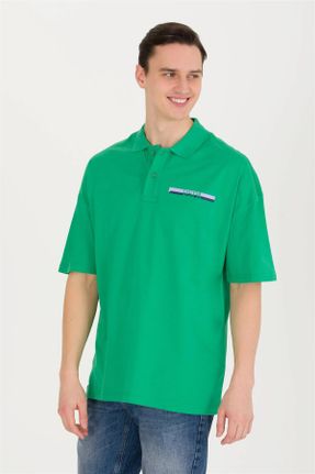 تی شرت سبز مردانه اورسایز یقه پولو پنبه (نخی) تکی کد 820195650