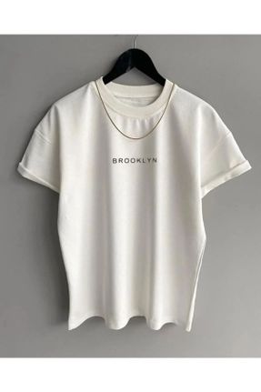 تی شرت سفید زنانه یقه گرد رگولار پنبه - پلی استر تکی کد 820114500