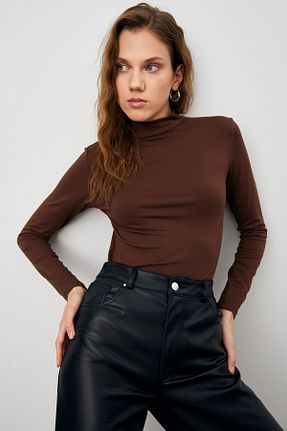بادی قهوه ای زنانه یقه ماهیگیر Ladima - کد 335108382