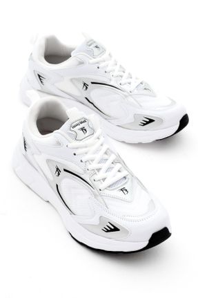کفش اسنیکر سفید زنانه بند دار پارچه نساجی کد 776611846