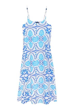 لباس آبی زنانه بافتنی ریلکس بند دار کد 818212384