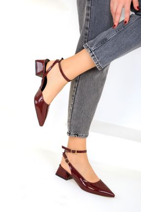 کفش پاشنه بلند کلاسیک زرشکی زنانه چرم مصنوعی پاشنه متوسط ( 5 - 9 cm ) پاشنه ضخیم کد 818475419