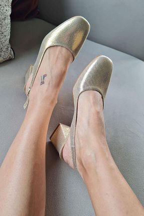 کفش کلاسیک طلائی زنانه چرم مصنوعی Topukla Footwear - کد 820135281