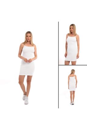 لباس سفید زنانه بافت پنبه (نخی) اسلیم فیت بند دار کد 820289163