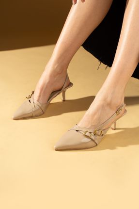 کفش پاشنه بلند کلاسیک بژ زنانه پاشنه نازک پاشنه متوسط ( 5 - 9 cm ) کد 820293920