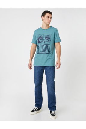 تی شرت آبی مردانه اسلیم فیت یقه گرد تکی کد 634653855