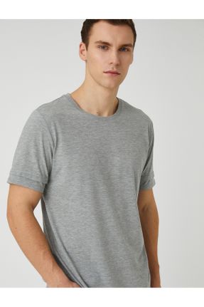 تی شرت طوسی مردانه رگولار یقه گرد تکی کد 470179556