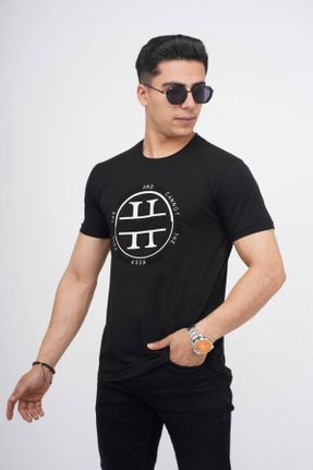 تی شرت مشکی مردانه اسلیم فیت یقه گرد لیکرا تکی پوشاک ورزشی کد 819624068