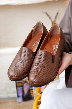 کفش آکسفورد قهوه ای زنانه چرم خالص DERİMİSS - کد 96030063