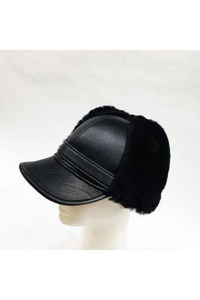 کلاه مشکی زنانه چرم طبیعی کد 105150302