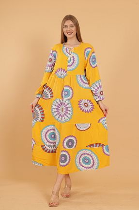 لباس سایز بزرگ زرد زنانه ویسکون mervemoda - کد 803536664