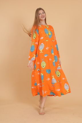 لباس نارنجی زنانه ویسکون سایز بزرگ بافتنی کد 803544679