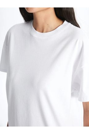 تی شرت سفید زنانه اورسایز یقه گرد کد 820507607