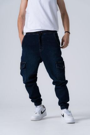 شلوار جین آبی مردانه پاچه کش دار فاق بلند جین کارگو جوان بلند کد 820872549