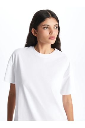 تی شرت سفید زنانه اورسایز یقه گرد کد 820507607