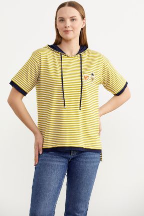 تی شرت زرد زنانه رگولار کلاه دار الاستن - ویسکون - پلی استر کد 820516551