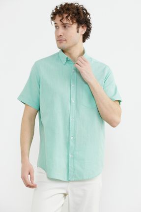 پیراهن سبز مردانه رگولار یقه پیراهنی کد 820517701