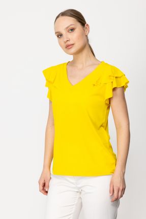 تی شرت زرد زنانه رگولار یقه هفت کد 820639284