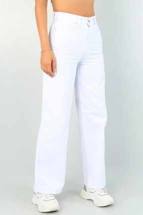 شلوار جین سفید زنانه پاچه راحت فاق بلند جوان کد 820770645