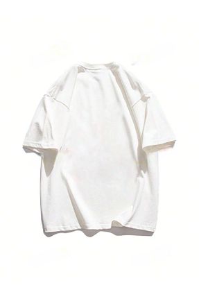 تی شرت سفید زنانه پنبه - پلی استر اورسایز یقه گرد تکی کد 820779871
