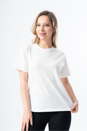 تی شرت سفید زنانه رگولار یقه گرد پنبه (نخی) کد 820818441