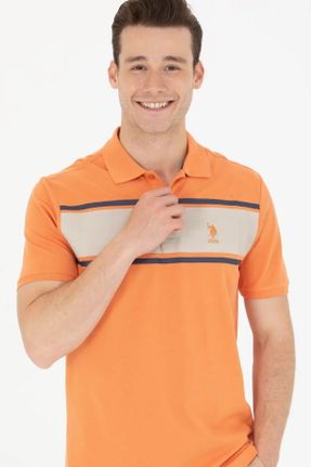 تی شرت نارنجی مردانه اسلیم فیت یقه پولو تکی کد 820907798