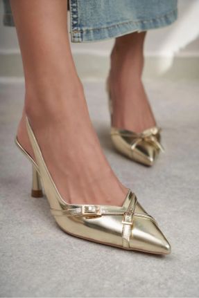 کفش استایلتو طلائی پاشنه نازک پاشنه متوسط ( 5 - 9 cm ) کد 820801147