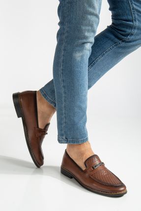 کفش کلاسیک قهوه ای مردانه پارچه نساجی پاشنه کوتاه ( 4 - 1 cm ) پاشنه ساده کد 816860306