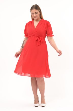 لباس قرمز زنانه بافتنی پلی استر سایز بزرگ کد 46650945