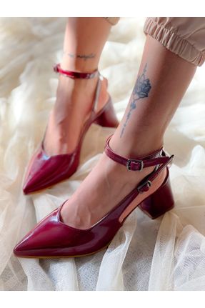 کفش پاشنه بلند کلاسیک زرشکی زنانه چرم پاشنه ضخیم پاشنه متوسط ( 5 - 9 cm ) کد 821103098