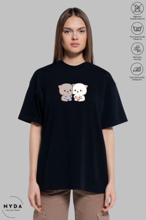 تی شرت مشکی زنانه اورسایز یقه گرد پنبه (نخی) تکی کد 820635205